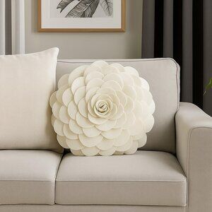 16" Ivory Rose Round Filled Decorative Throw Pillow